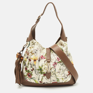 Gucci Multicolor Floral Print Canvas and Leather Medium New Jackie Hobo