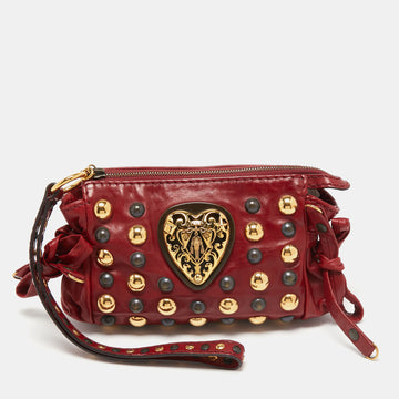 Gucci Red Leather Studded Babouska Hysteria Clutch