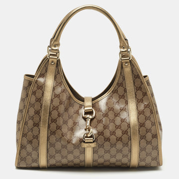 Gucci Gold/Beige GG Crystal Canvas and Leather Medium Joy Shoulder Bag