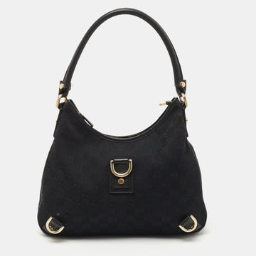 Gucci Black GG Canvas and Leather Abbey D-Ring Hobo