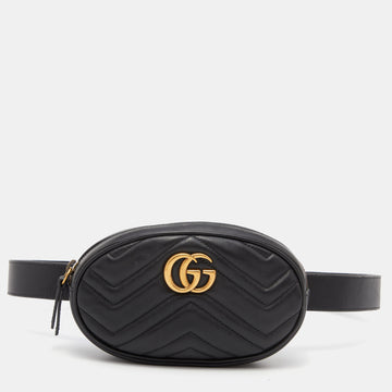 Gucci Black Matelasse Leather GG Marmont Belt Bag