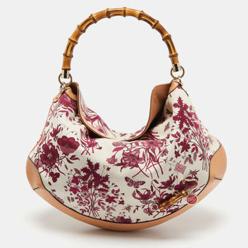 Gucci Multicolor Floral Print Canvas and Leather Peggy Bamboo Handle Hobo