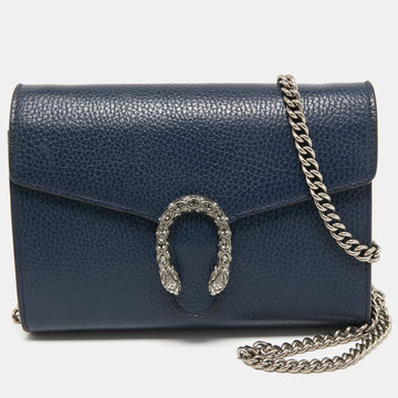 Gucci Navy Blue Leather Dionysus Wallet On Chain