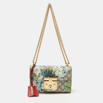 Gucci Multicolor GG Supreme Blooms Canvas and Leather Small Padlock Shoulder Bag