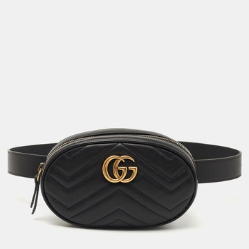 Gucci Black Matelasse Leather GG Marmont Belt Bag