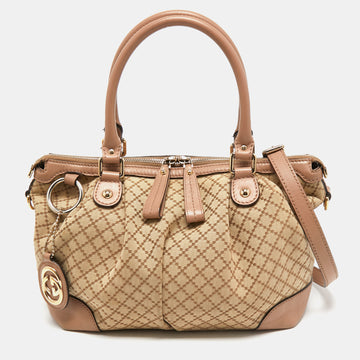 Gucci Pink/Beige Diamante Canvas and Leather Sukey Tote