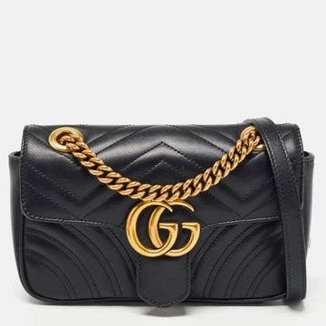 Gucci Black Matelasse Leather Mini GG Marmont Shoulder Bag