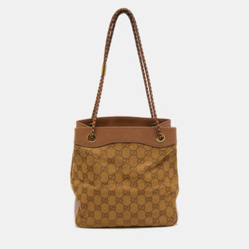 Gucci Beige GG Canvas and Leather Braided Handle Tote