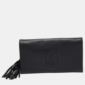 Gucci Black Pebbled Leather Soho Clutch