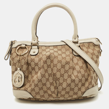 Gucci Beige/Cream GG Canvas and Leather Medium Sukey Tote