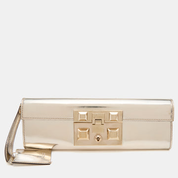 Gucci Metallic Gold Leather Flap Clutch