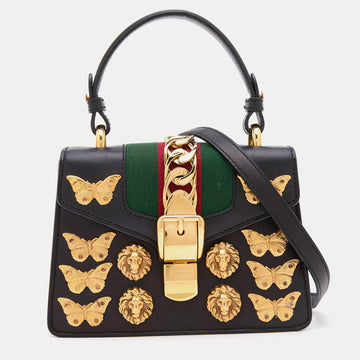 Gucci Calfskin Pearl Bee Broadway Mini Shoulder Bag (SHF-22405)