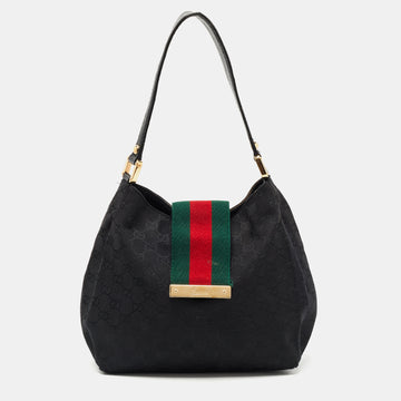 Gucci Black GG Canvas New Ladies Web Hobo