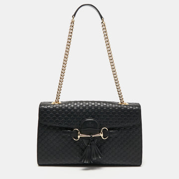 Gucci Black Microguccissima Leather Medium Emily Chain Shoulder Bag