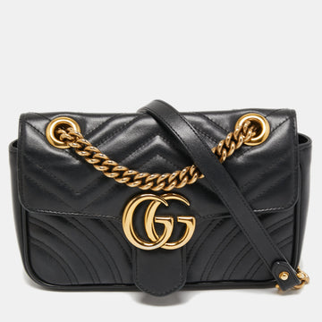 Gucci Black Matelasse Leather Mini GG Marmont Shoulder Bag