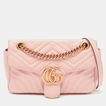 Gucci Pink Matelasse Leather Small GG Marmont Shoulder Bag