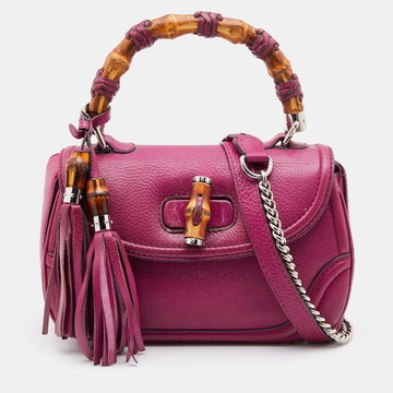 Gucci Pink Leather New Bamboo Top Handle Bag