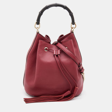 Gucci Dark Red Leather Miss Bamboo Bucket Bag