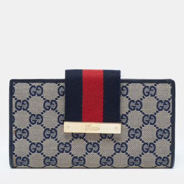 Gucci Blue/Beige GG Canvas and Leather Web Flap Continental Wallet