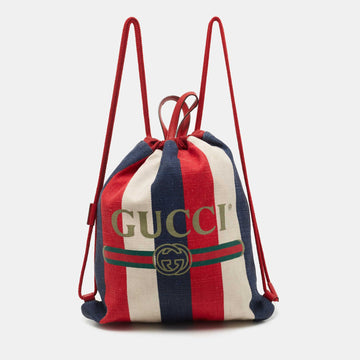 Gucci Multicolor Canvas Sylvie Stripe Drawstring Backpack