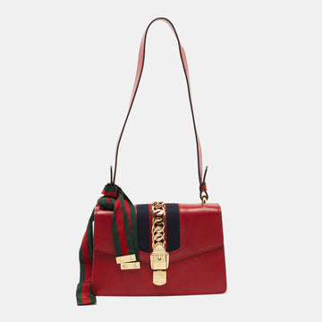 Gucci Red Leather Sylvie Shoulder Bag