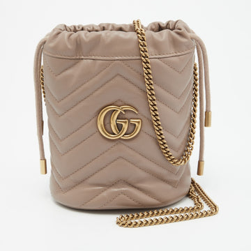 Gucci Beige Matelasse Leather Mini GG Marmont Torchon Bucket Bag