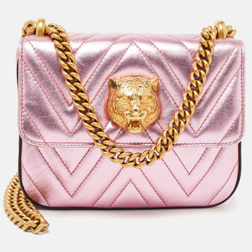 Gucci Metallic Pink Matelasse Leather Broadway Shoulder Bag