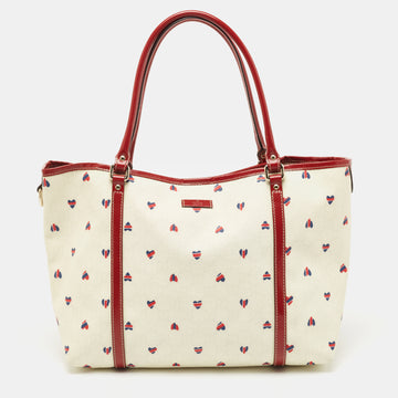 Gucci Red/White GG Supreme Coated Canvas and Leather Large Heart Joy Tote