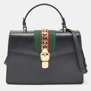 Gucci Black Leather Medium Sylvie Top Handle Bag