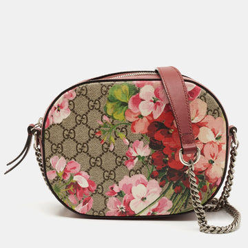 Gucci Old Rose GG Supreme Blooms Canvas and Leather Mini Chain Crossbody Bag