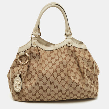 Gucci Beige GG Canvas and Leather Medium Sukey Tote