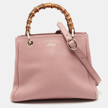 Gucci Old Rose Leather Bamboo Handle Tote