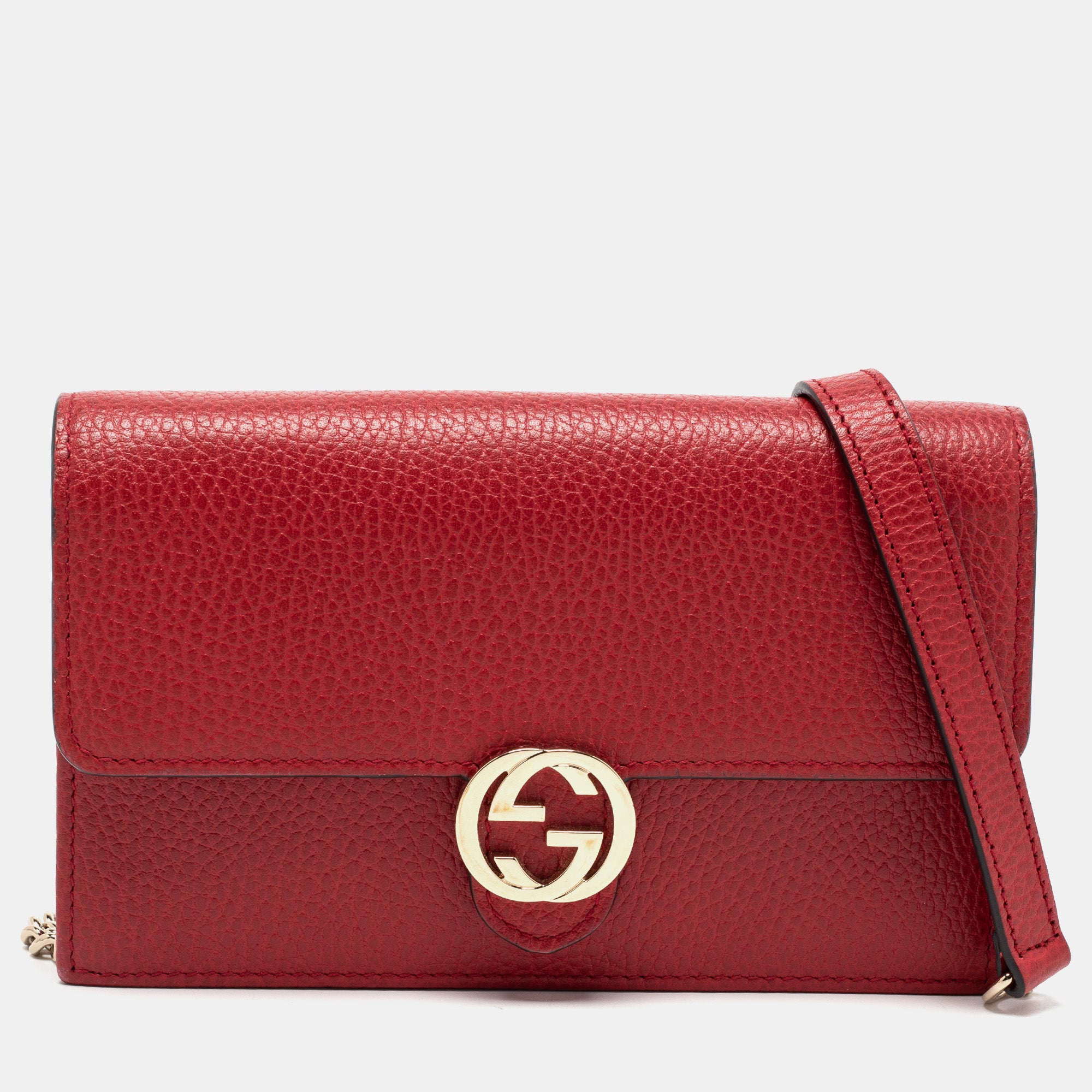 Gucci Red Leather Interlocking G Flap Chain Clutch