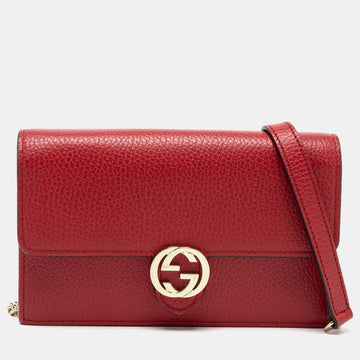 Gucci Red Leather Interlocking G Flap Chain Clutch