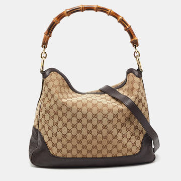 Gucci Beige/Ebony GG Canvas and Leather Bamboo Shoulder Bag