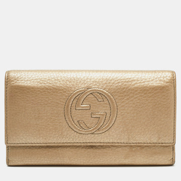 GUCCI Metallic Beige Leather Soho Flap Continental Wallet