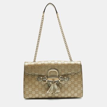 Gucci Metallic Beige Guccissima Leather Medium Emily Shoulder Bag