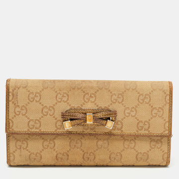 GUCCI Gold/Beige GG Canvas and Leather Princy Continental Wallet