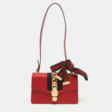 Gucci Red Leather Small Web Sylvie Shoulder Bag