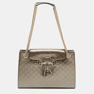 Gucci Gun Metal Guccissima Patent Leather Large Emily Chain Shoulder Bag