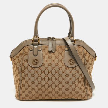 Gucci Beige/Grey GG Canvas and Leather Scarlett Interlocking G Satchel