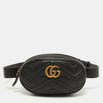 Gucci Black Matelasse Leather GG Marmont Belt Bag