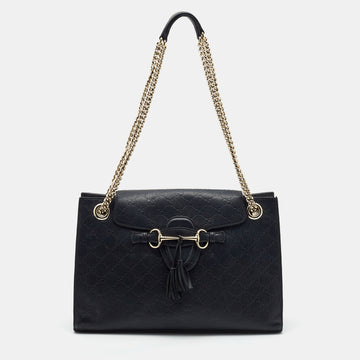 Gucci Black Guccissima Leather Large Emily Chain Shoulder Bag