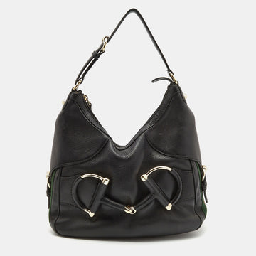 Gucci Black Leather Small Web Horsebit Heritage Hobo