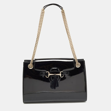 Gucci Black Patent Leather Large Emily Chain Shoulder Bag