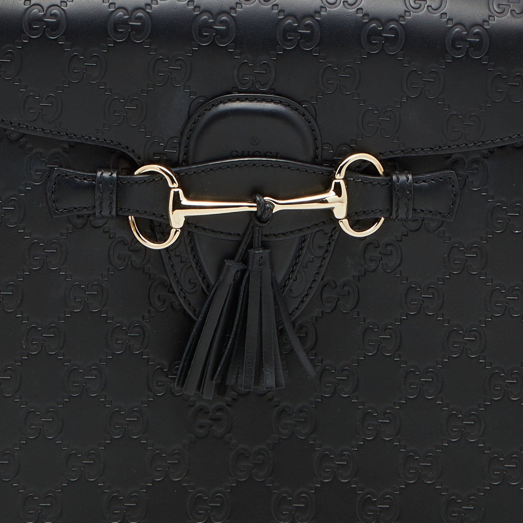 Gucci Black Guccissima Leather Large Emily Chain Shoulder Bag