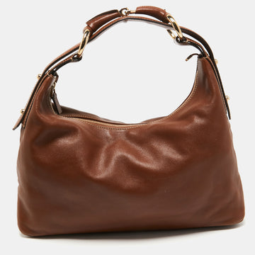 Gucci Brown Leather Medium Horsebit Handle Hobo