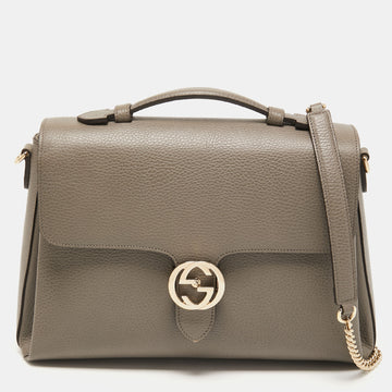 Gucci Grey Leather Medium Interlocking G Top Handle Bag