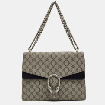 Gucci Black/Beige GG Supreme Canvas and Suede Medium Dionysus Shoulder Bag