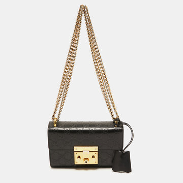 Gucci Black Guccissima Leather Small Padlock Shoulder Bag